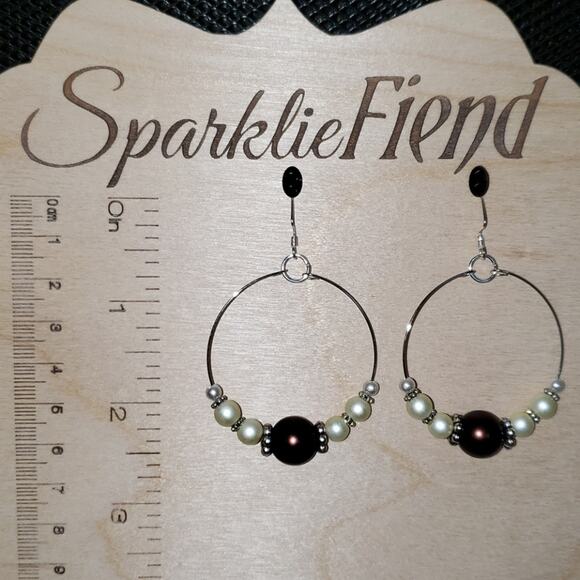 Chocolate brown/ivory faux pearl earrings - Picture 8 of 8